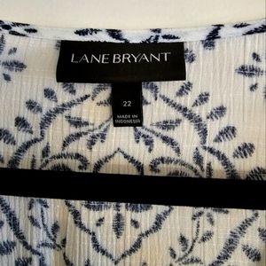 Lane Bryant 22 navy blue/ white high low hem, long sleeve blouse